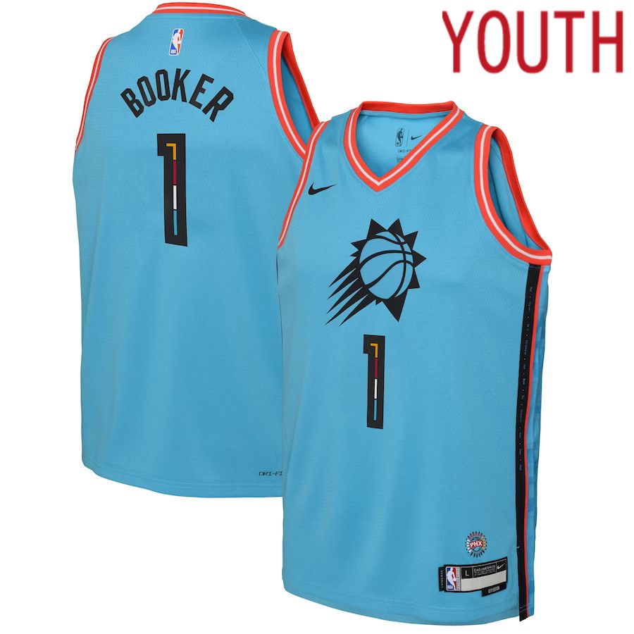 Youth Phoenix Suns 1 Devin Booker Green Nike City Edition 2022-23 Swingman NBA Jersey